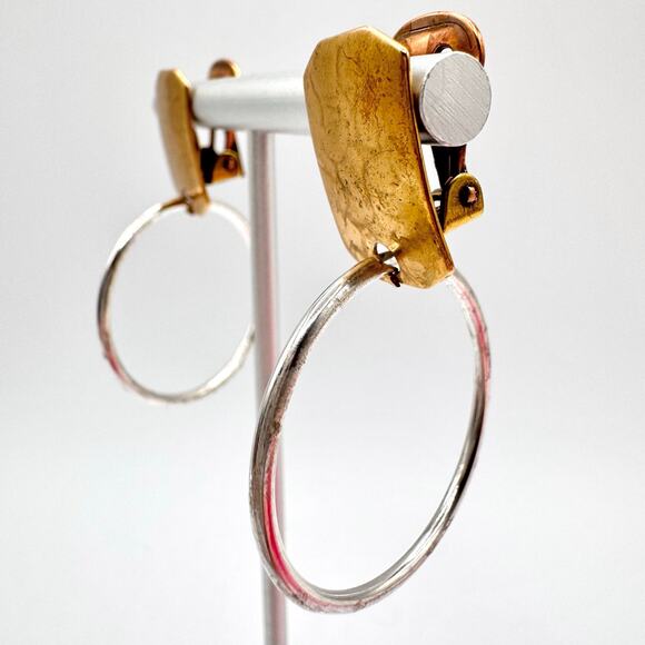 Marjorie Baer MB SF Hoop Earrings Mixed Metal Brutalist Industrial Clip On Artsy - Picture 4 of 16